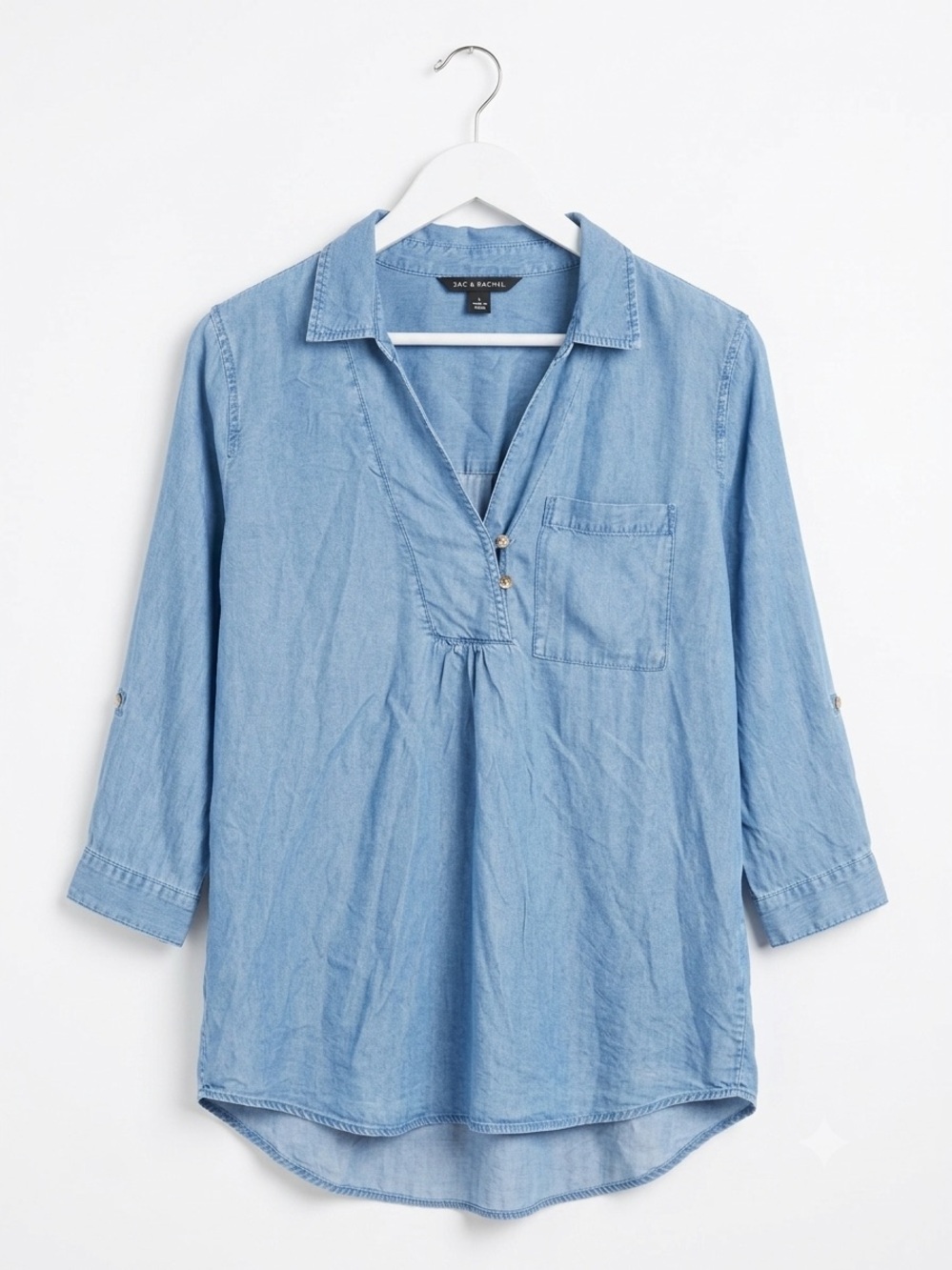 Zac And Rachel 100% Lyocell Womens Top Large Blue Chambray